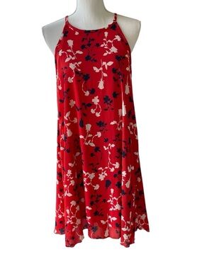 White Birch Red Flowered Swing Dress.  Size L
